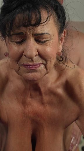 Homemade Movie with Hot Sperm Rain on My Saggy Mega Boobs