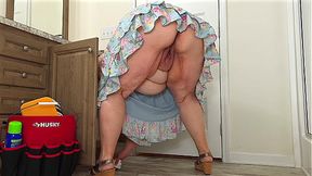 Wow &mdash;  you'll cum just watching this maid lady clean the office bathroom without panties &mdash;  big bbw with huge booty &mdash;  open pussy&#x270C; and thick ass&#x1F351;