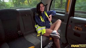 Hot Brunette in uniform got quickie in a taxi