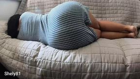 While stepmom rests on the couch &mdash;  her big and perfect ass makes my cock harden &mdash;  don't worry you won't have a creampi &mdash;  I cum out
