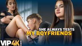 MOMMY4K. Hot MILF tests young lads in the bed