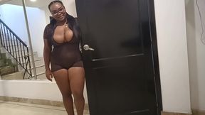 She catches her roommate touching himself. Doggy style, deep throat, cum on face, this beautiful ebony BBW does it all