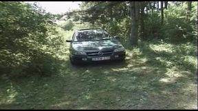 Hairy pussy fucking in the forest on the car